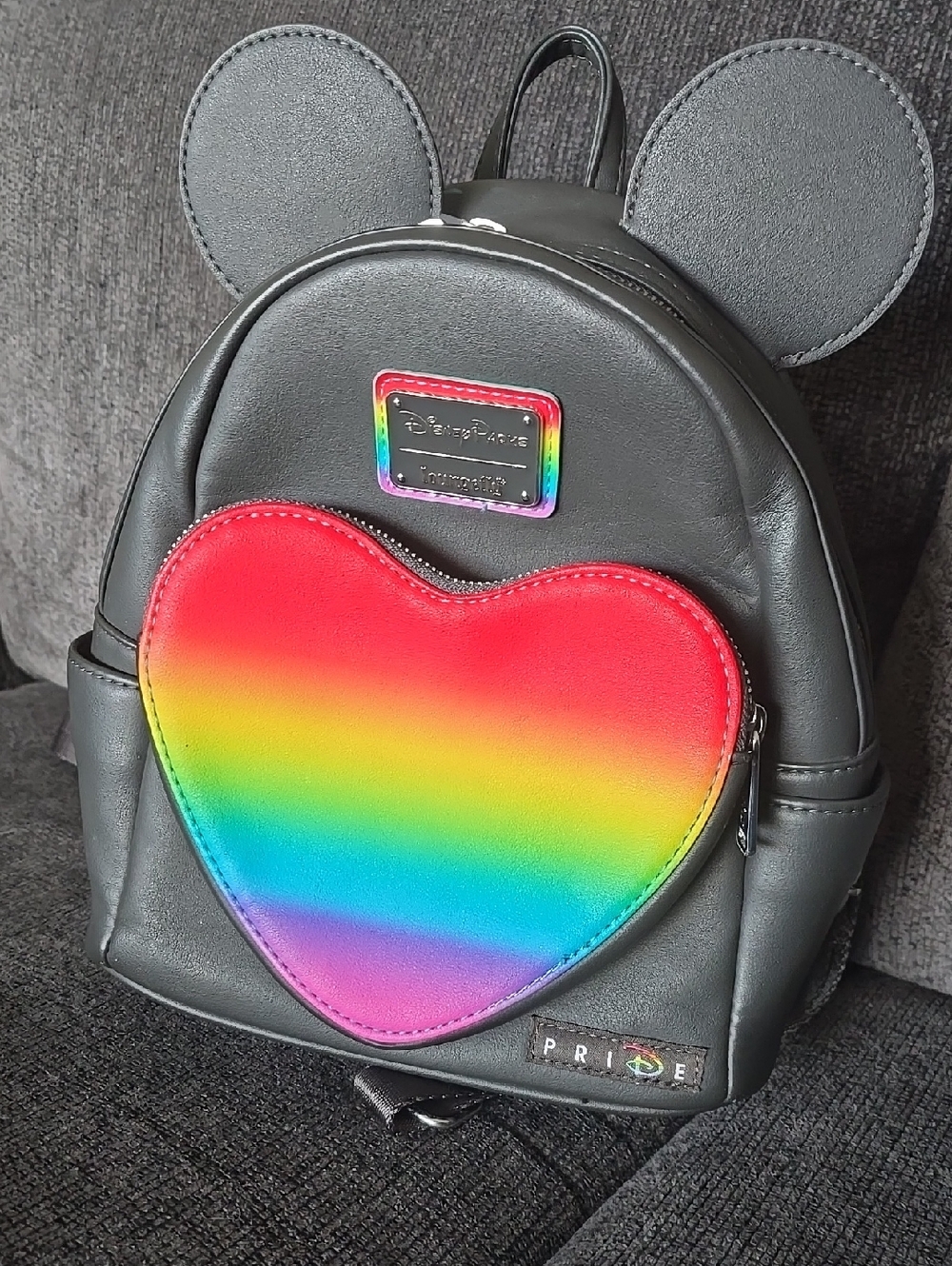 Disney Black Mini Backpack with Rainbow Heart Pocket
